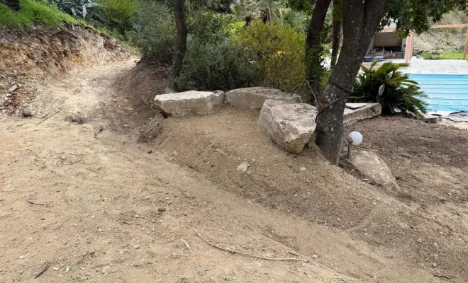 Terrassement, enrochement, terrain de pétanque, Lucciana, O.F Jardin