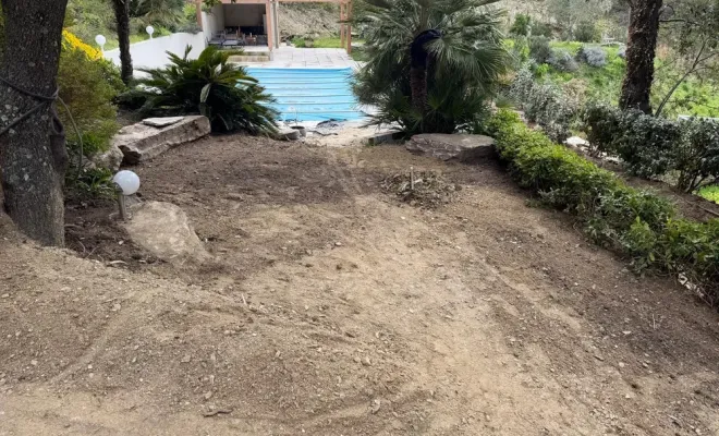 Terrassement, enrochement, terrain de pétanque, Lucciana, O.F Jardin