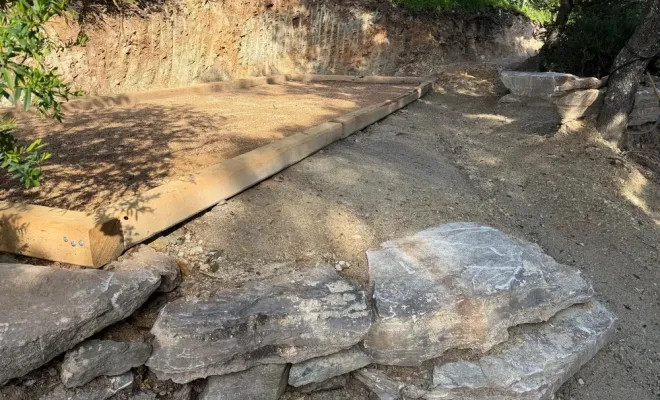 Terrassement, enrochement, terrain de pétanque, Lucciana, O.F Jardin